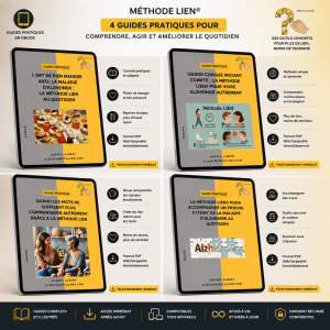 Pack de 4 guides pratiques Alzheimer – méthode LIEN® | Communication, repas, quotidien, approche globale
